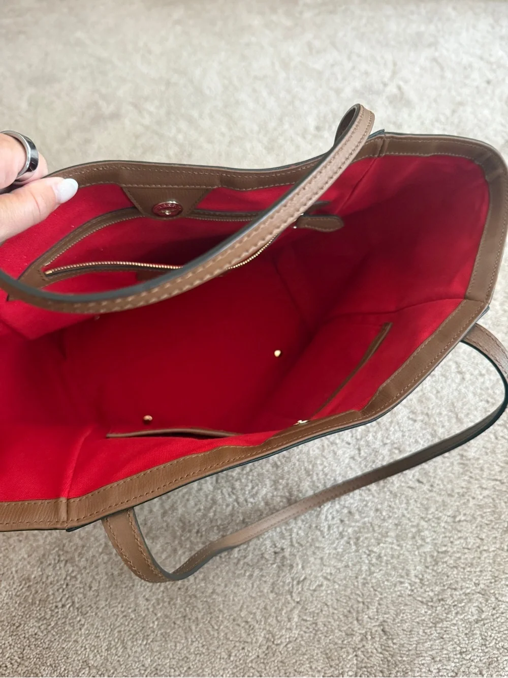 Burberry Vintage Check Canvas Tote in Beige and Brown with Red Accents